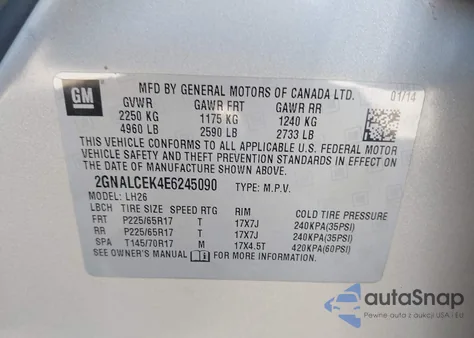 2014 Chevrolet Equinox 2Lt из США, поврежденный, VIN 2GNALCEK4E6245090